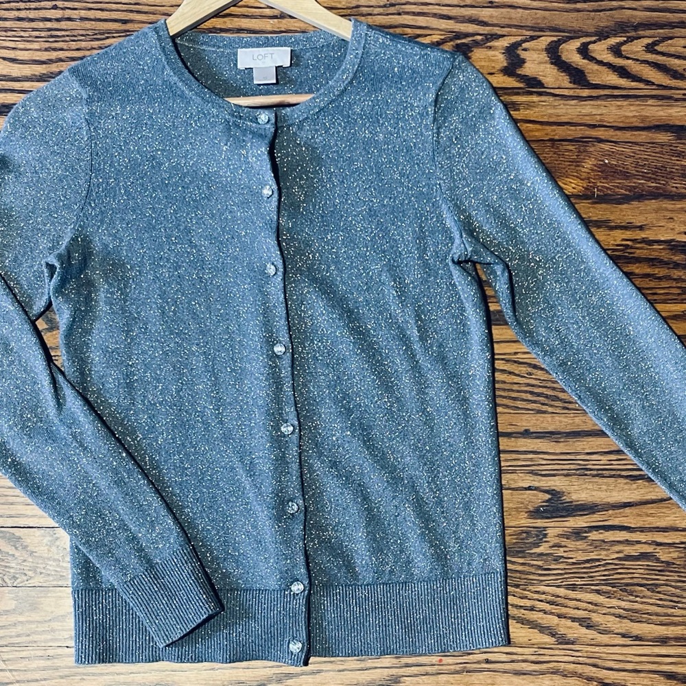 LOFT silver and gray sparkle cardigan NWOT XS